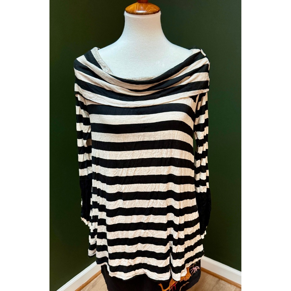 Sun & Moon Black Stripe Cowl Neck Long Sleeve Tunic Women's Size